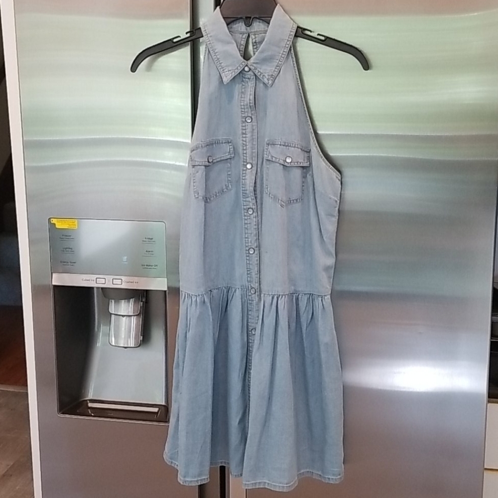 💕FOREVER 21💕 Light Denim Chambray Button Down Halter Dress M Medium